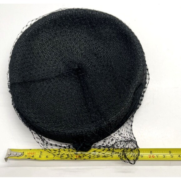 Vintage Valerie Modes Black Pillbox Hat 1950s Veiled Fascinator Bow Net Milliner - Picture 10 of 10